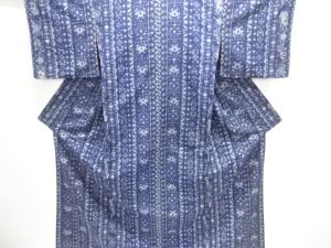 縞に花更紗模様織り出し手織り紬着物